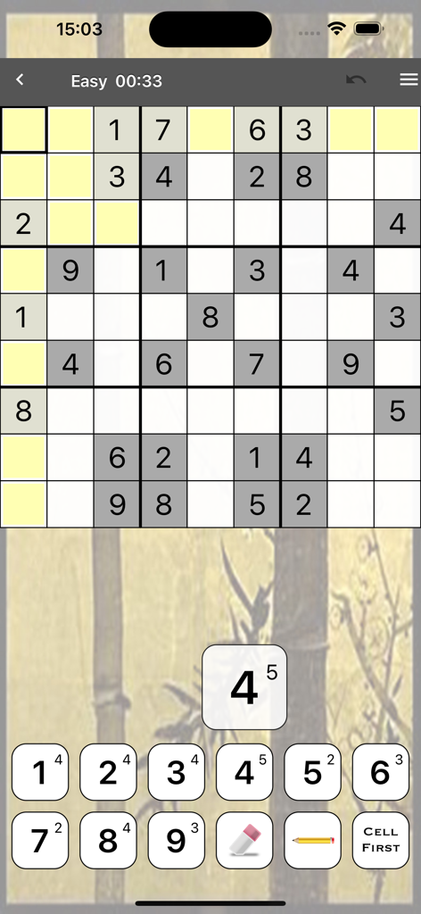 Sudoku Premium - Sudoku Premium mobile app showing a puzzle grid in progress with number selection buttons and pencil tools.