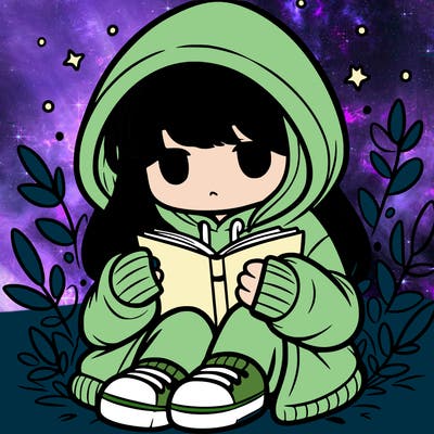 girl in oversized hoodie reading a book