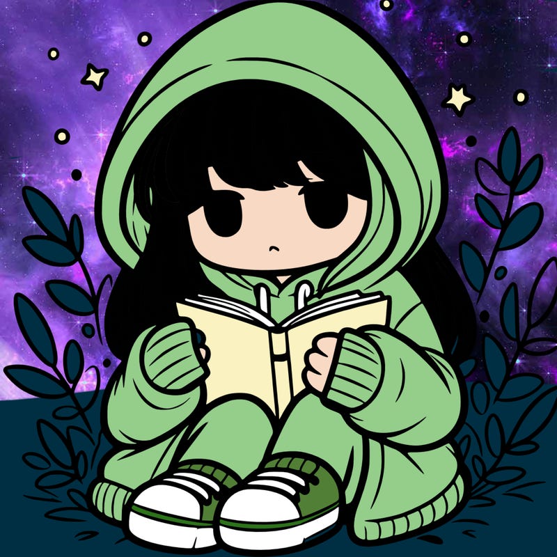 girl in oversized hoodie reading a book
