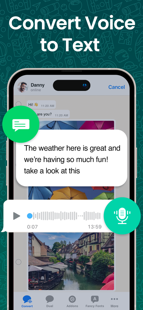 Voice to text transcription feature in Messenger Duo for WhatsApp