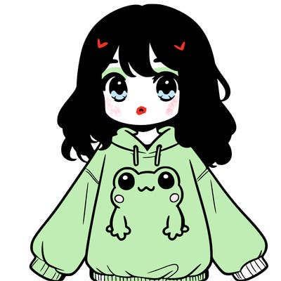 girl wearing frogging sweatshirt