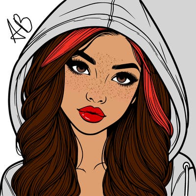 realistic beautiful girl with a hood on