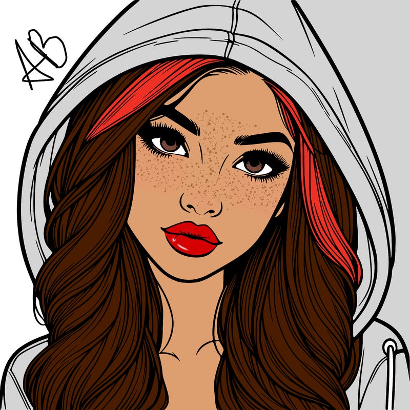 realistic beautiful girl with a hood on