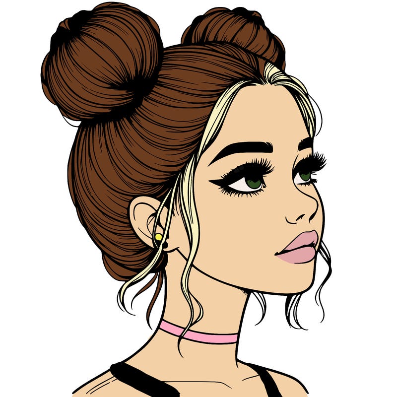 realistic girl with buns on the top of her head
