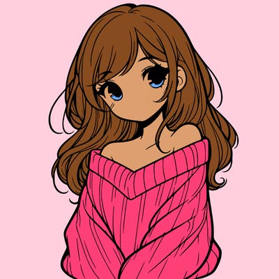 shy pretty girl wearing a sweater that is falling off one shoulder portrait