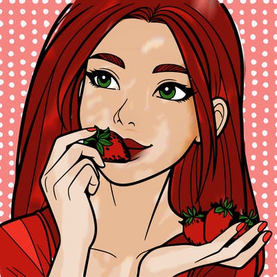 a woman eating a strawberry