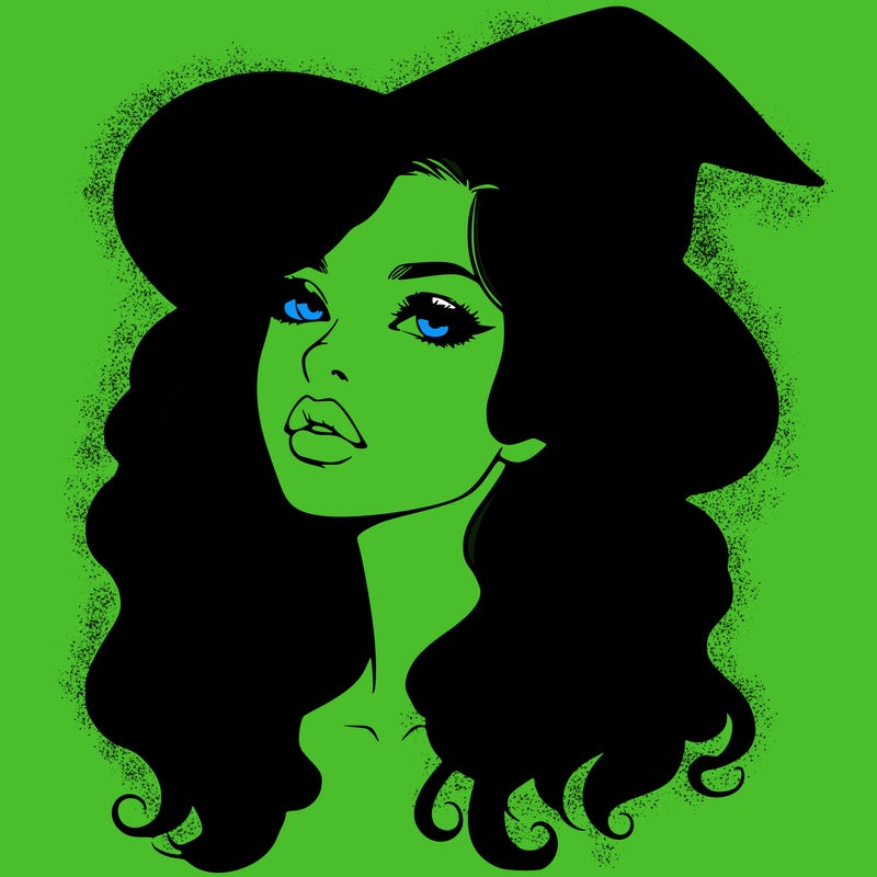 realistic witch girl with wavy hair and lips