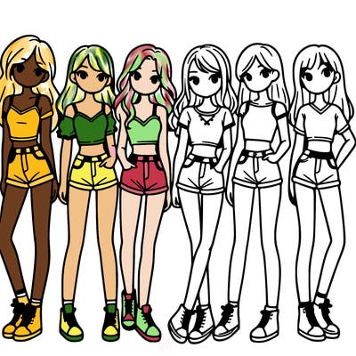 a group of girls wearing crop tops and shorts