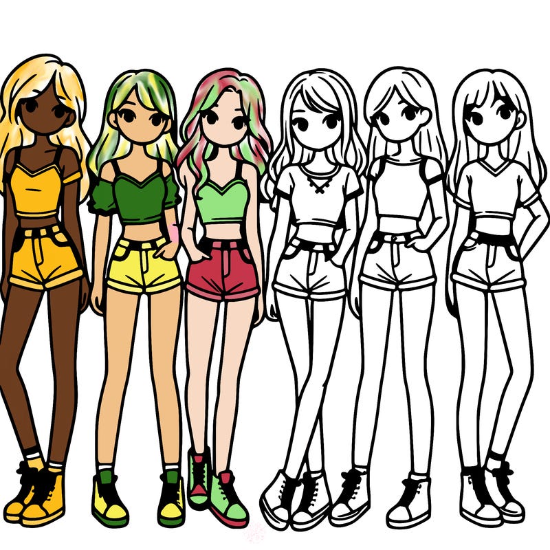 a group of girls wearing crop tops and shorts