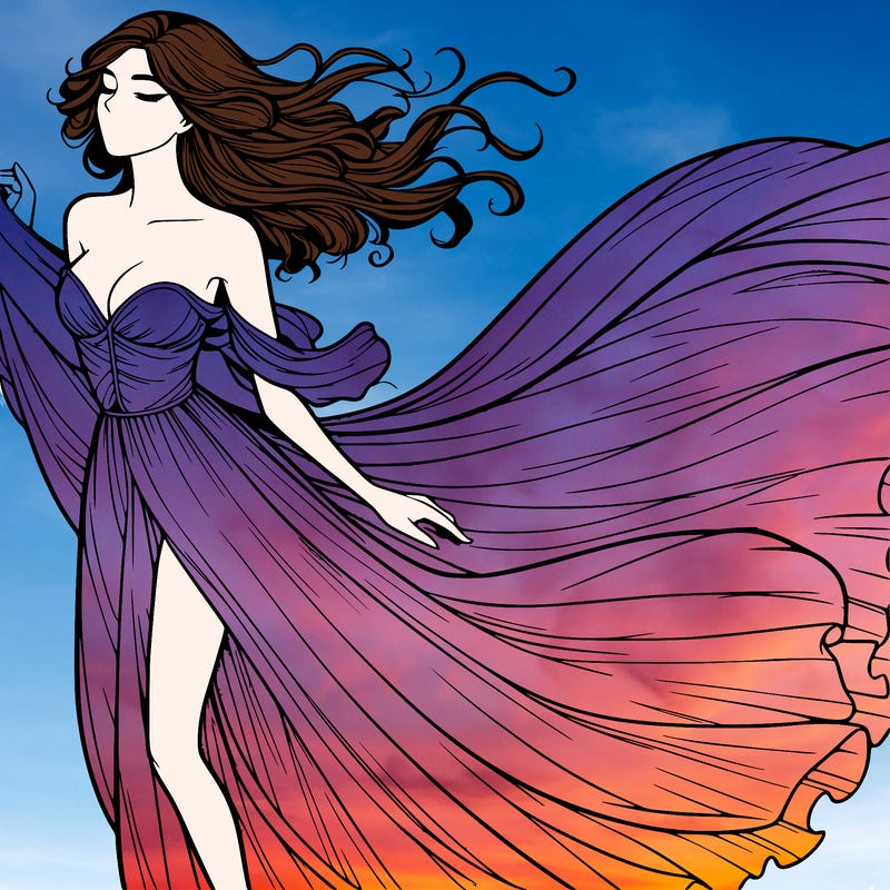 realistic woman in dress flowing the the wind