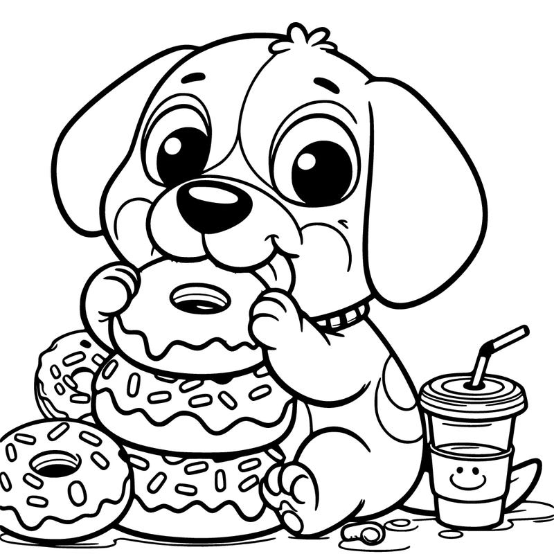 dog eating doughnuts