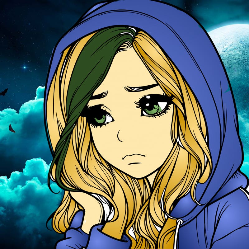 sad beautiful realistic girl in a hoodie