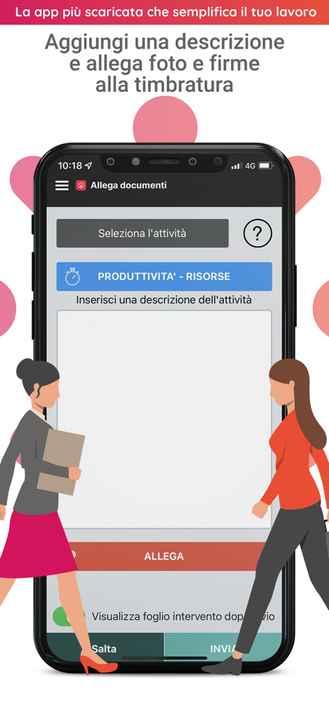 A mobile app interface for field workers to add descriptions, photos, and signatures to their work reports