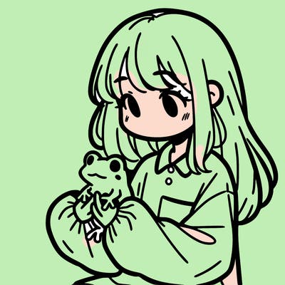 girl with long hair and a oversized shirt. and she is holding a frog
