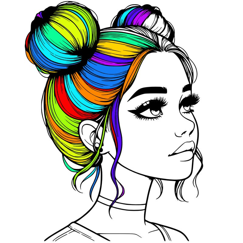 realistic girl with buns on the top of her head