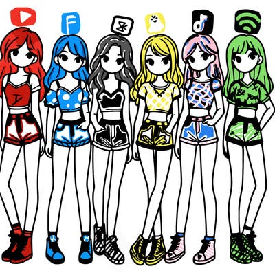 a group of girls wearing crop tops and shorts