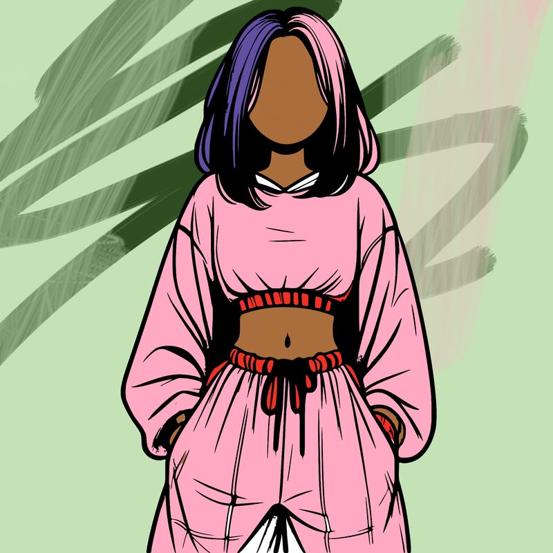 realistic girl faceless with baggy pants and a crop top