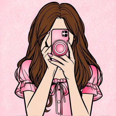a realistic girl holding her phone taking pictures
