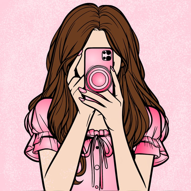 a realistic girl holding her phone taking pictures