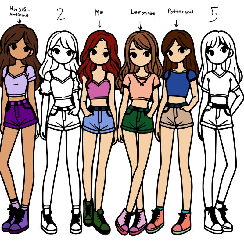 a group of girls wearing crop tops and shorts