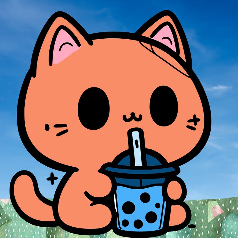a cat drinking boba