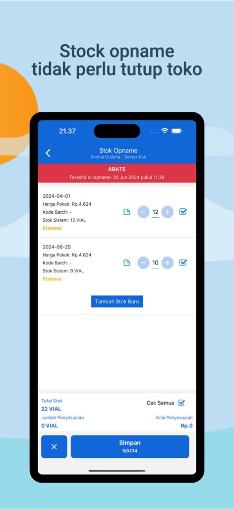 Mitra Apotek Digital - Mobile app interface for real-time pharmacy inventory stock taking and management