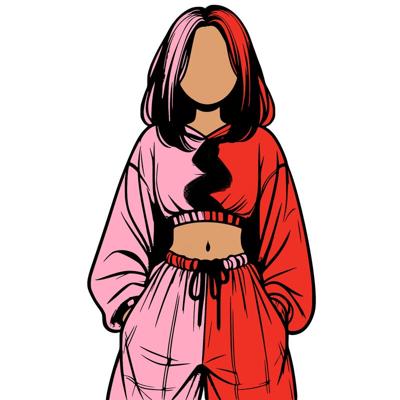 realistic girl faceless with baggy pants and a crop top