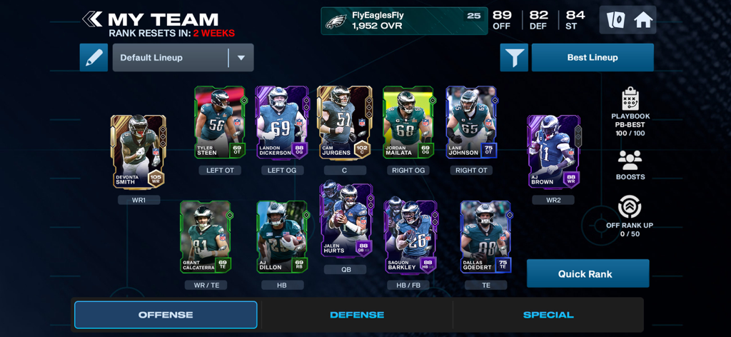 Madden NFL 26 Mobile Football - Gestión de la alineación del equipo ofensivo y tarjetas de jugador en Madden NFL 26 Mobile Football