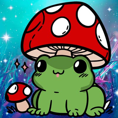 a cute frog with a mushroom hat