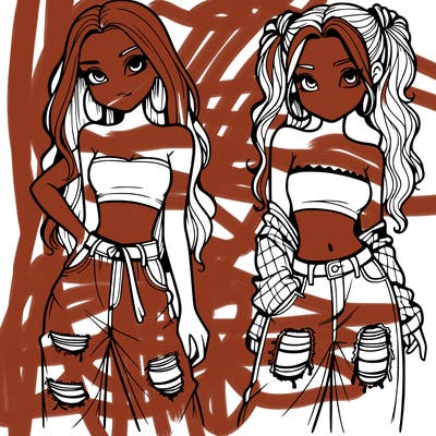 2 girls in crop tops and baggy jeans ripped