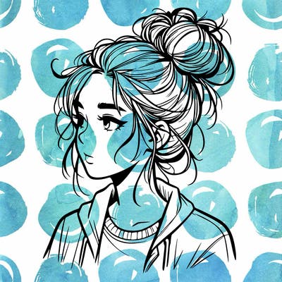 realistic teenage girl with a messy bun