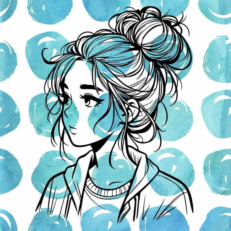 realistic teenage girl with a messy bun