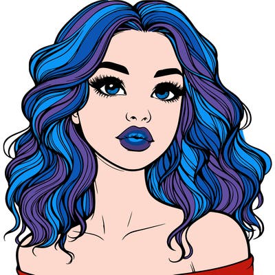 realistic girl with wavy hair and lips
