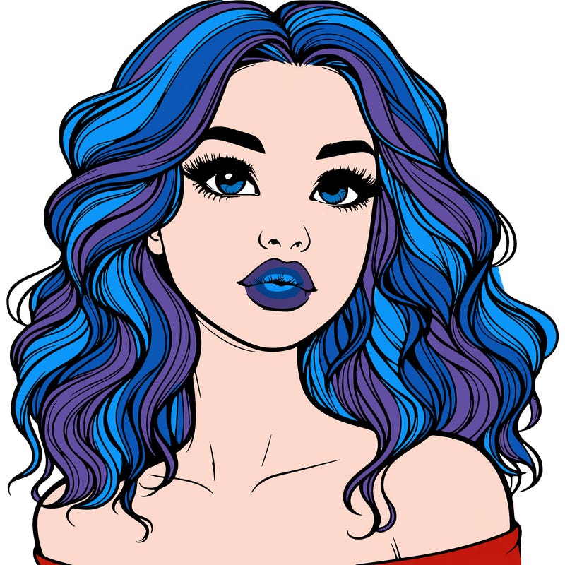 realistic girl with wavy hair and lips