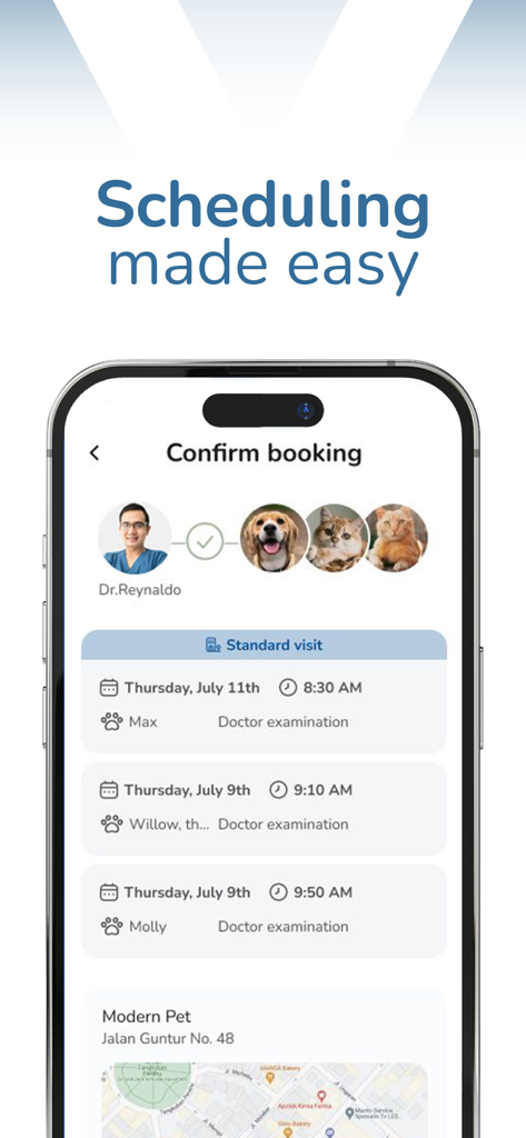 modernvet - Mobile app interface for scheduling and confirming veterinary appointments for pets