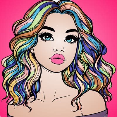 realistic girl with wavy hair and lips