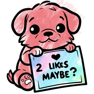 a puppy holding a sign that says 2 likes maybe?