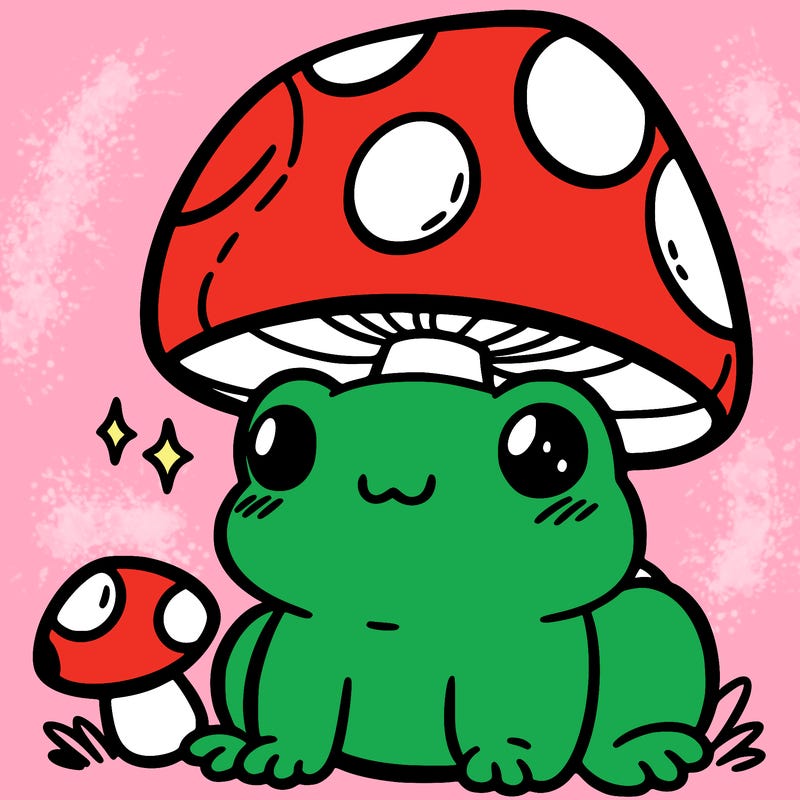 a cute frog with a mushroom hat