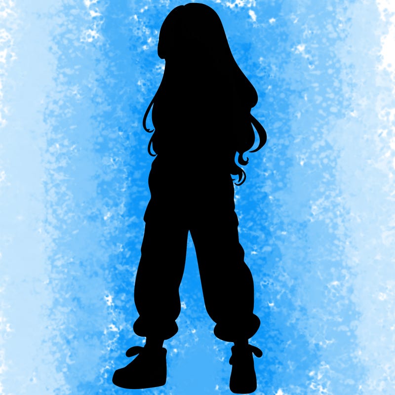 girl in baggy pants crop top and long hair