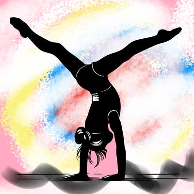 realistic gymnastic hand stand girl in four splits