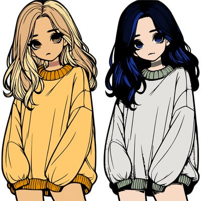realistic girl with baggy sweater