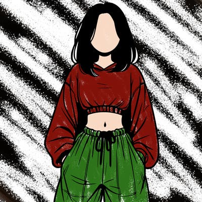realistic girl faceless with baggy pants and a crop top