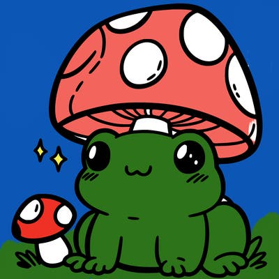 a cute frog with a mushroom hat