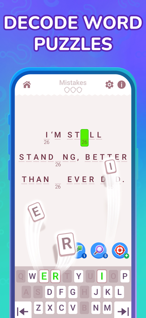 Worder: Logic Word Search Game - A mobile screen from the Worder app showing a letter-to-number cipher puzzle to decode a famous quote.