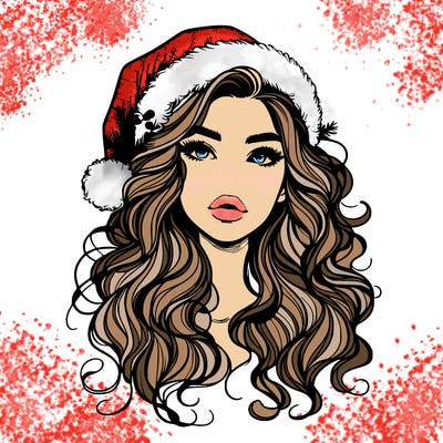 realistic christmas girl with wavy hair and lips