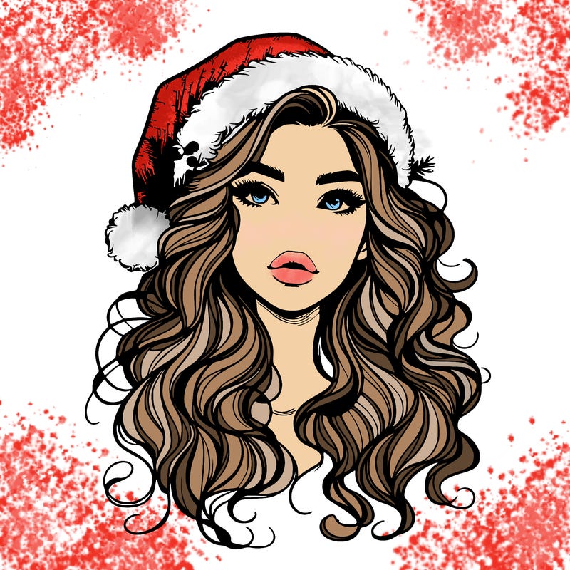 realistic christmas girl with wavy hair and lips
