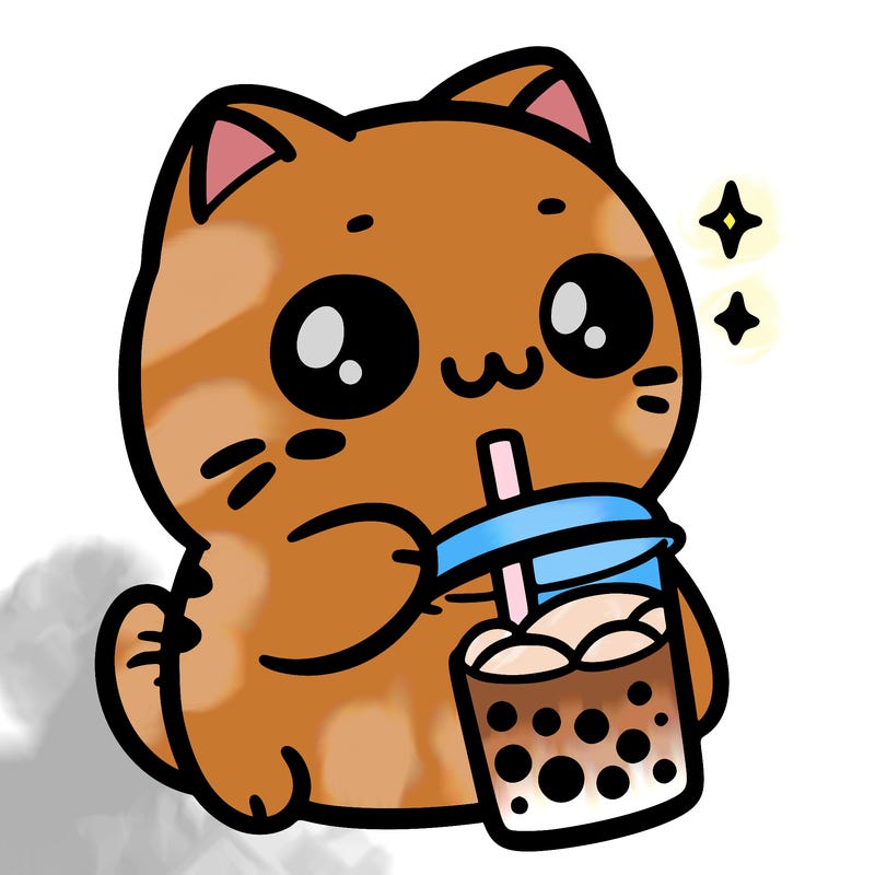 a cat drinks a boba tea