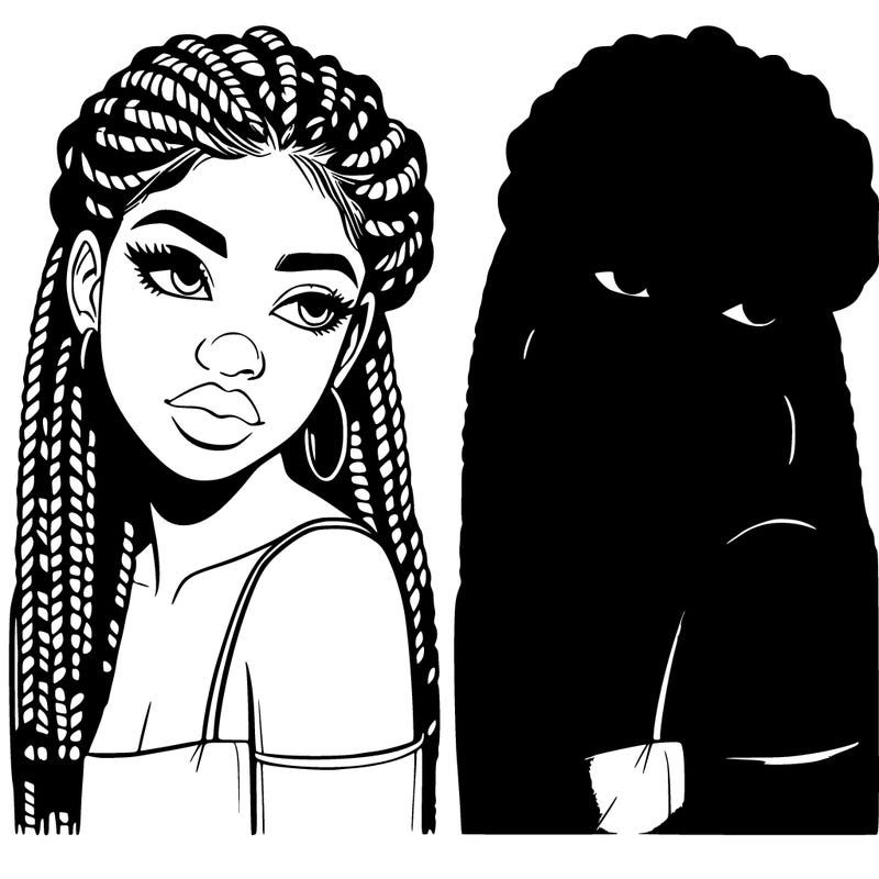 black girl realistic with braids