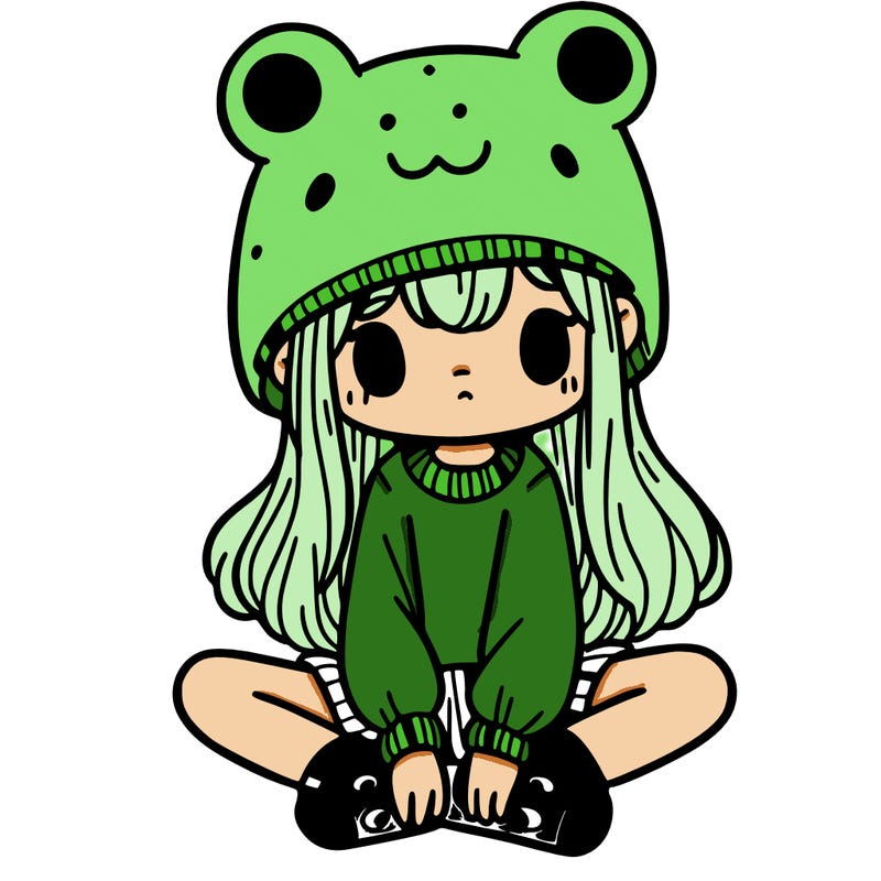 a girl wearing a frog hat and some frog socks