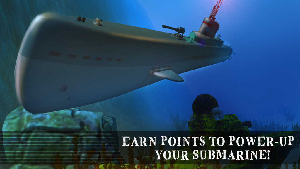 Navy War Subwater Submarine Simulator 3D - A large grey submarine navigating underwater in a 3D simulation game